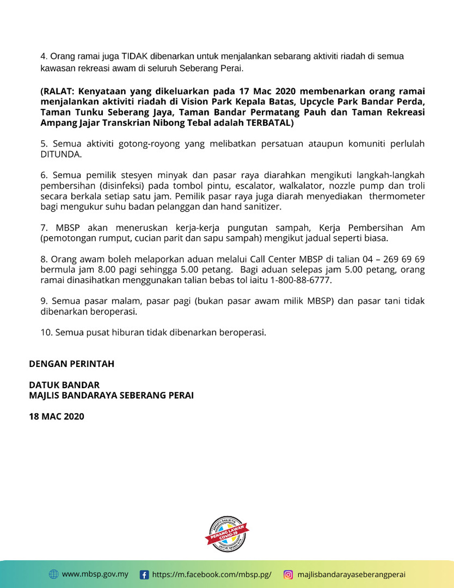 Kenyataan Rasmi Datuk Bandar MBSP